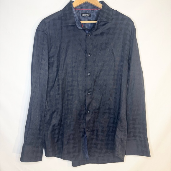 Bespoke Other - Bespoke Men’s Button-Down Collared Shirt Subtle Tonal Pattern Navy Blue Size XL